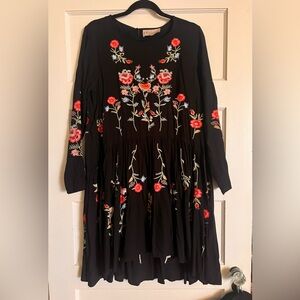 Philosophy Black Dress with Red Floral Embroidery